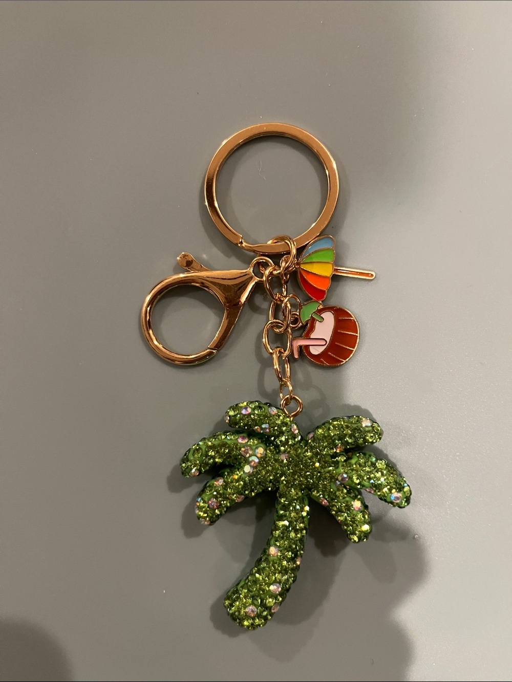 Green Glitter Palm Tree Keychain with Tropical Charms
